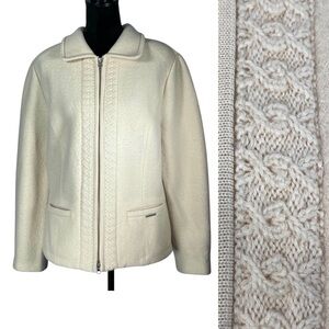 Geiger Cream Wool Coat Boiled Wool Austria Vintage Knit Sweater Winter Snowflake